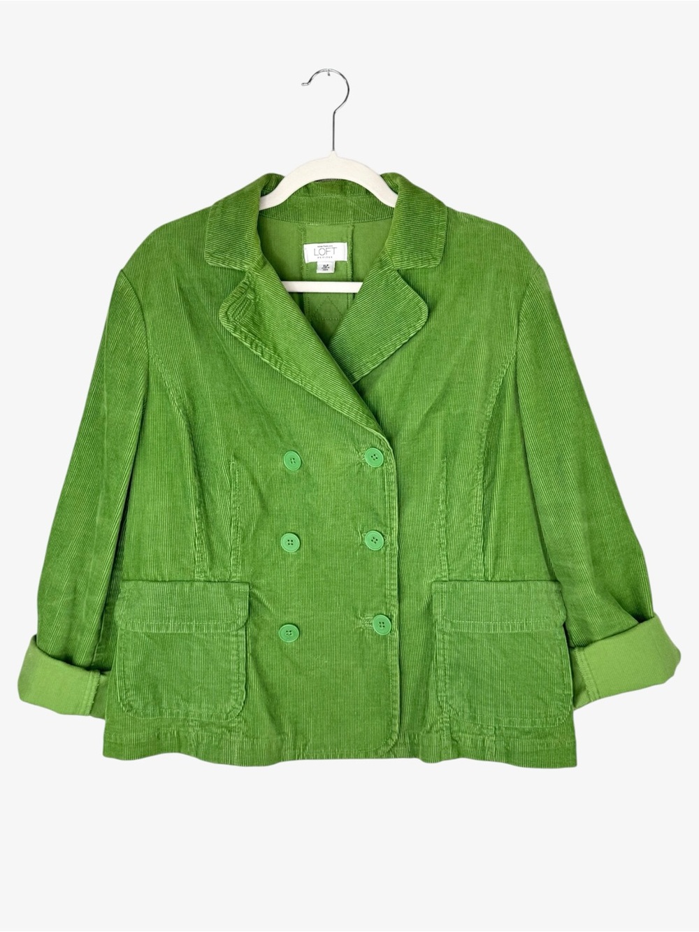 ANN TAYLOR LOFT Grass Green Corduroy Double Breasted Blazer Jacket XLP Petite XL